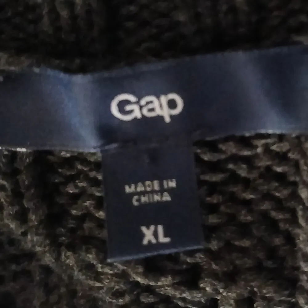 Gap XL Men's Cable-Knit Dark Grey Button-Up Cardigan 100% Cotton Striped-Sleeve